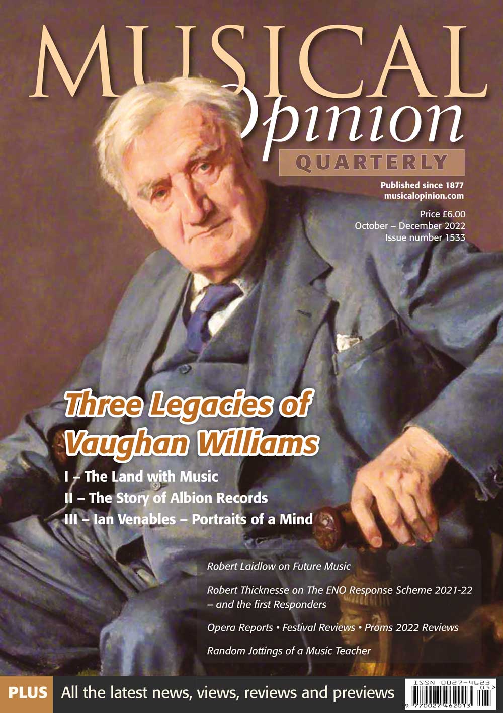 Front cover of the Musical Opinion Magazine Winter 2022.